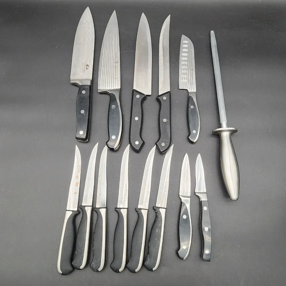 Henckels/Chicago Cutlery 15pc Black Stainless Steel Knife Set Block - READ